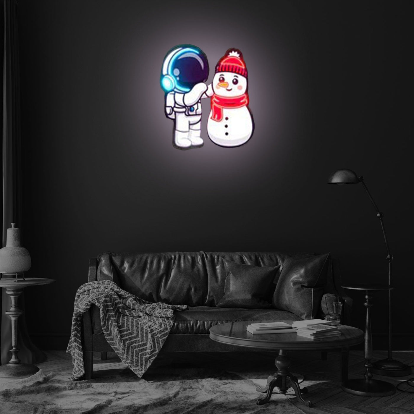 Cute Astronaut Playing With Snowman Cartoon