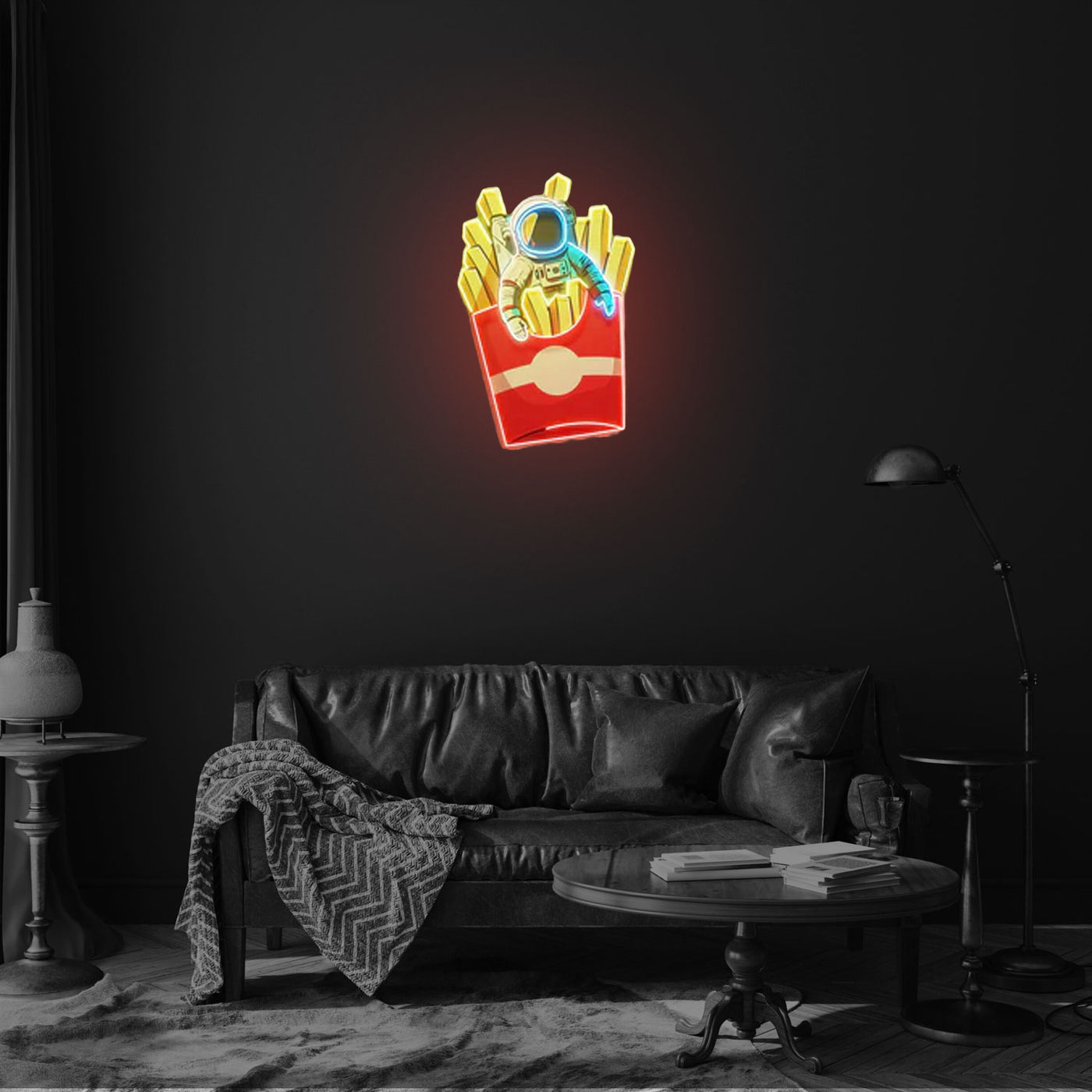 Astronaut on French Fries Led Neon Pop Art