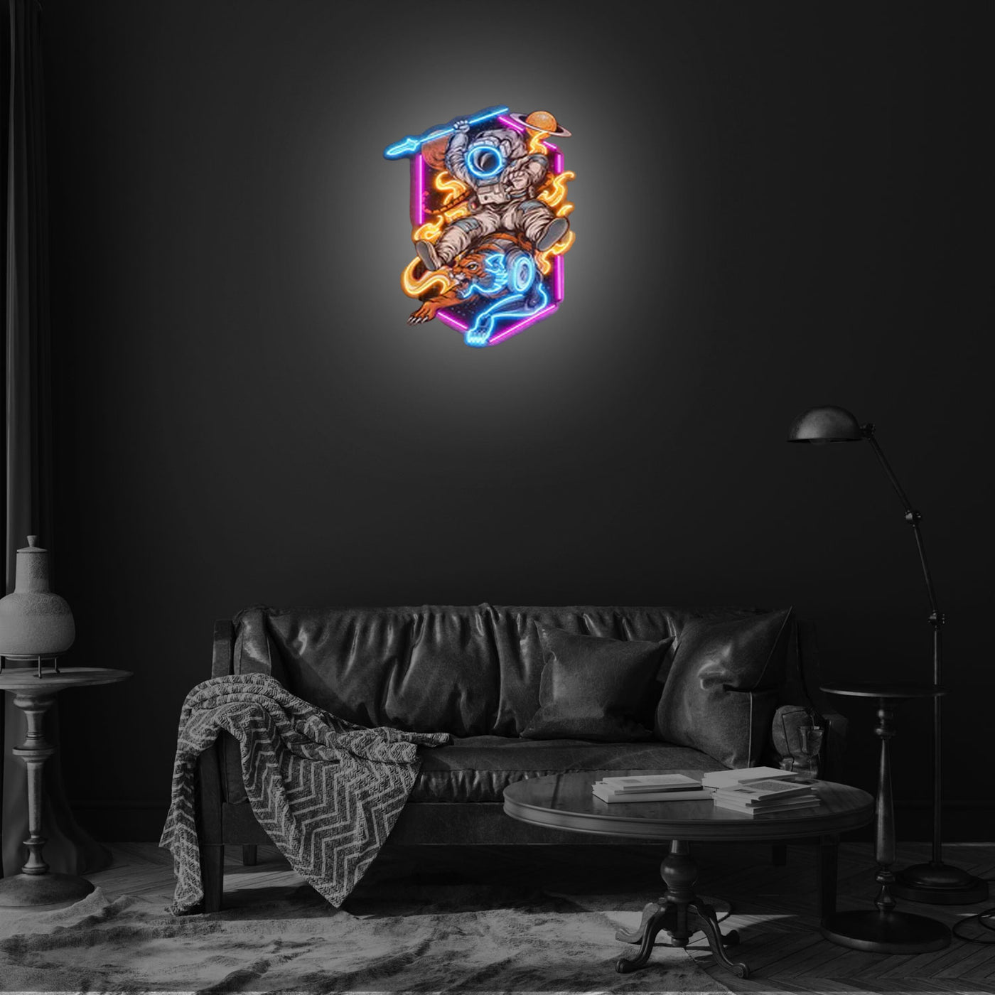 Astronaut Riding Space Tiger Neon Sign Pop Art