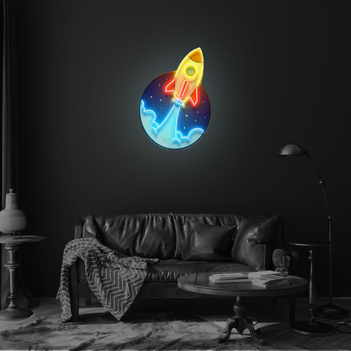 Rocket launching led neon sign Pop Art