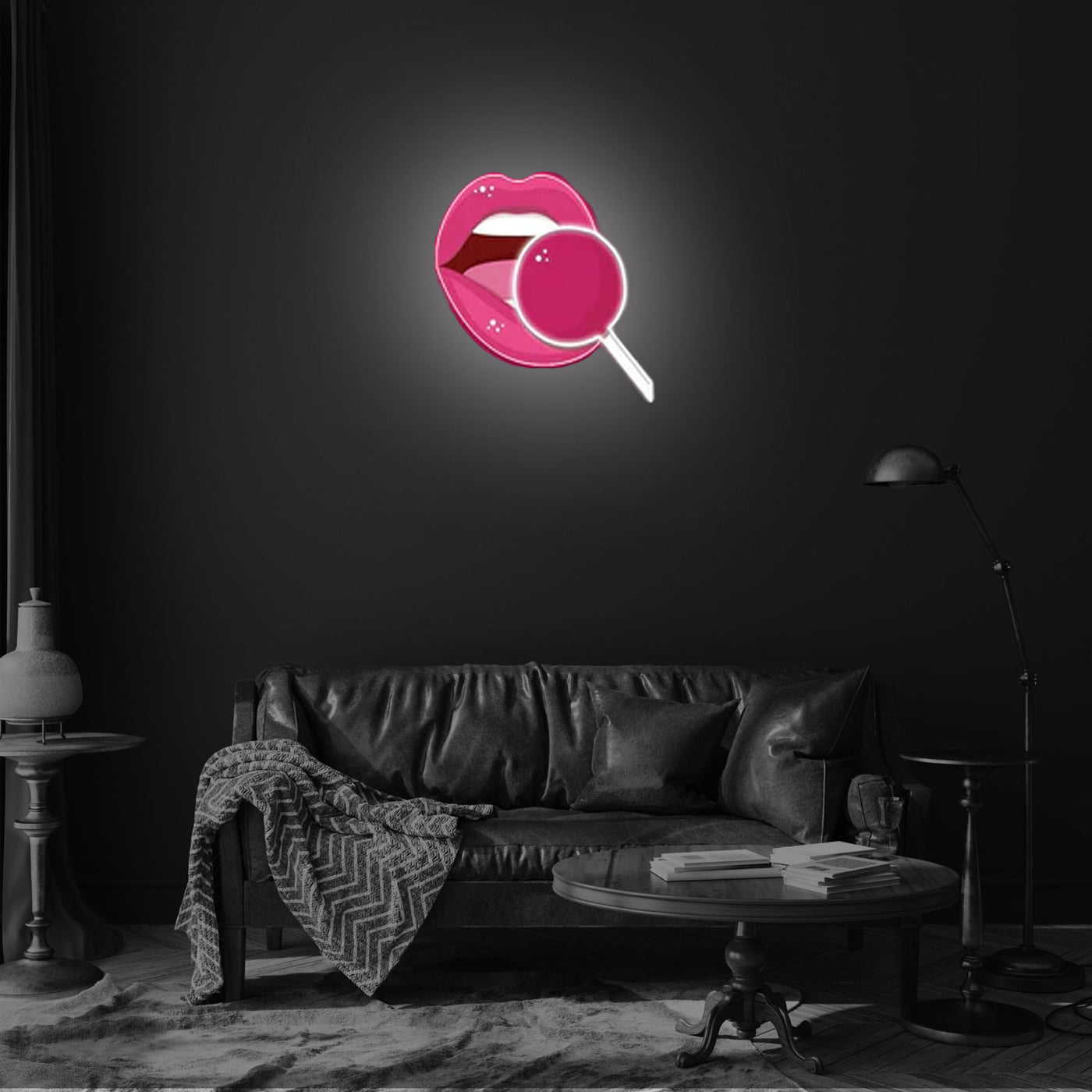 Pink lip Neon Sign x Acrylic Artwork