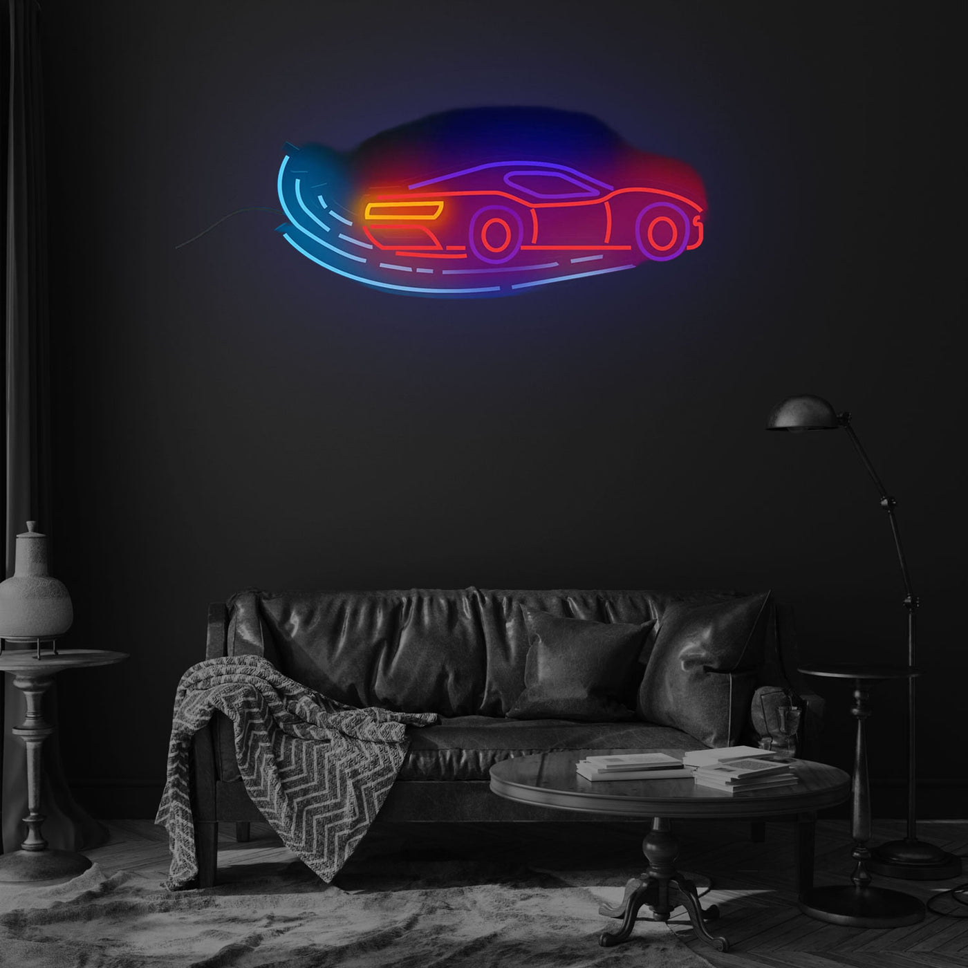 Sport Car Increasing Speed in neon Style