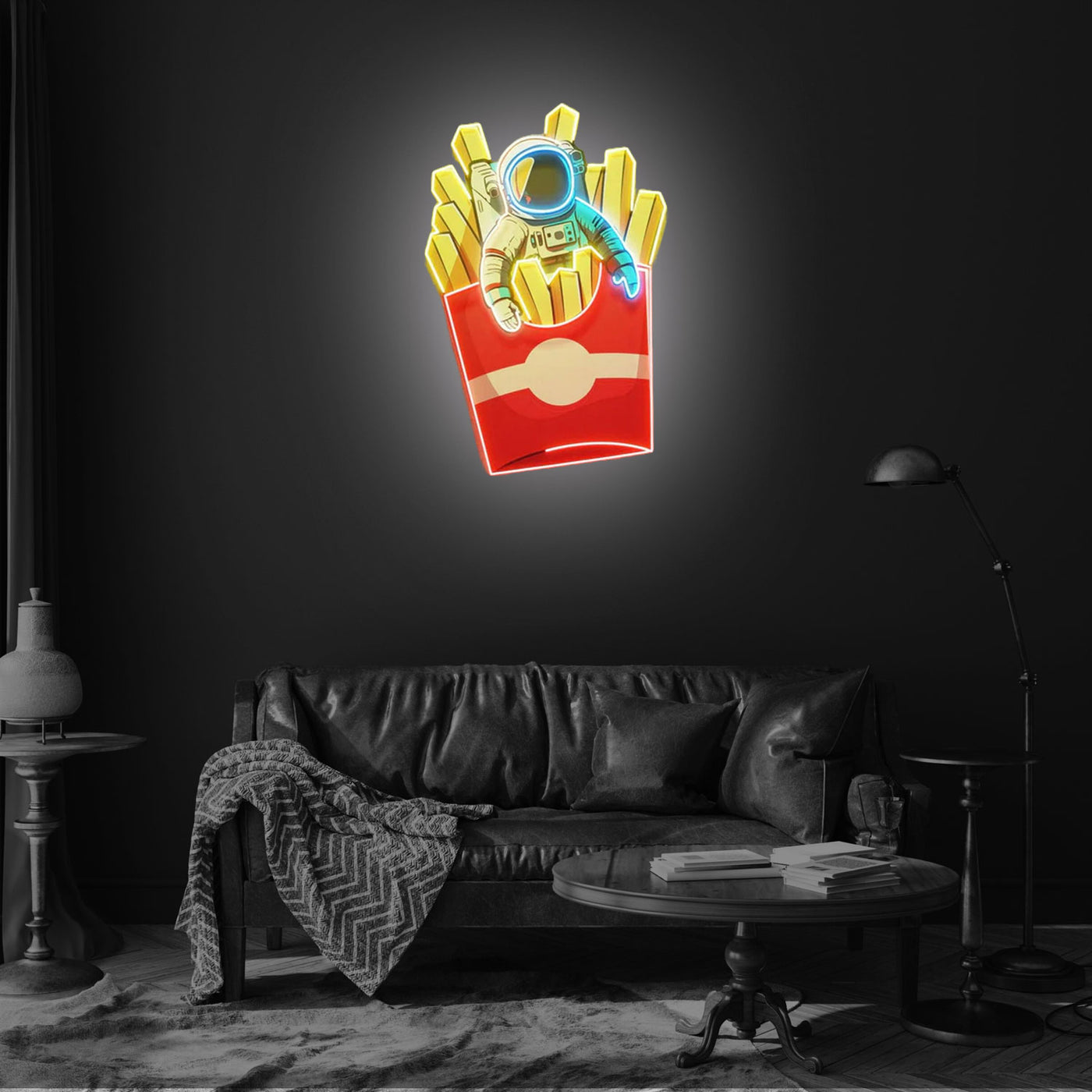 Astronaut on French Fries Led Neon Acrylic Artwork