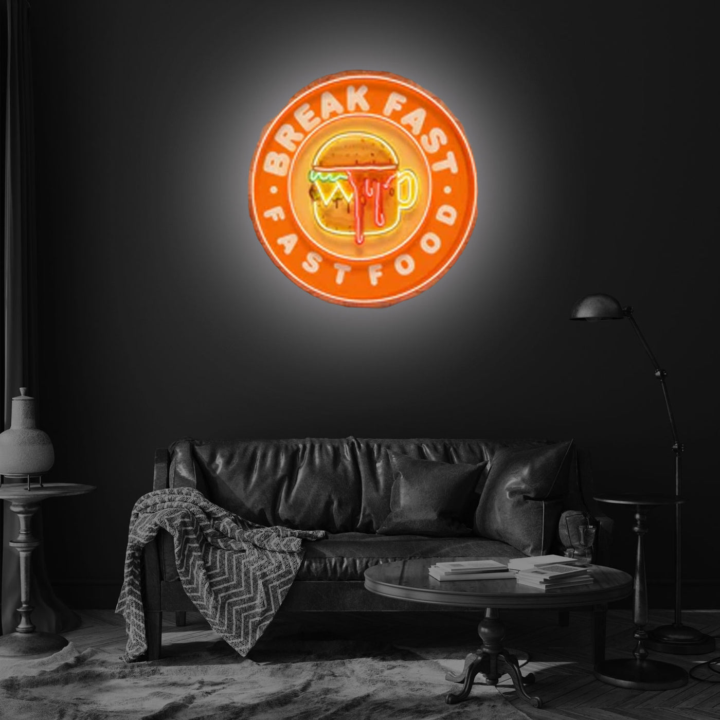 Fast Food Hamburger And Coffee Artwork Led Neon Sign Light