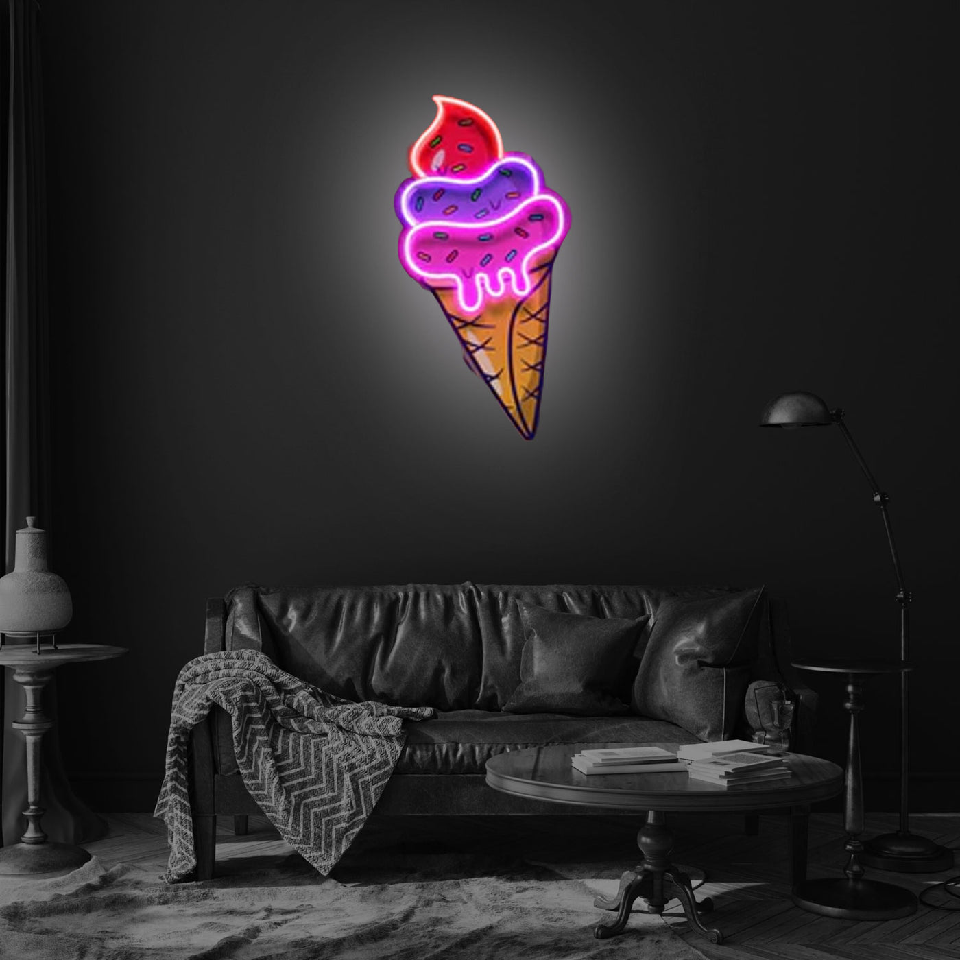 Ice Cream Cone Cartoon Artwork Led Neon Sign Light