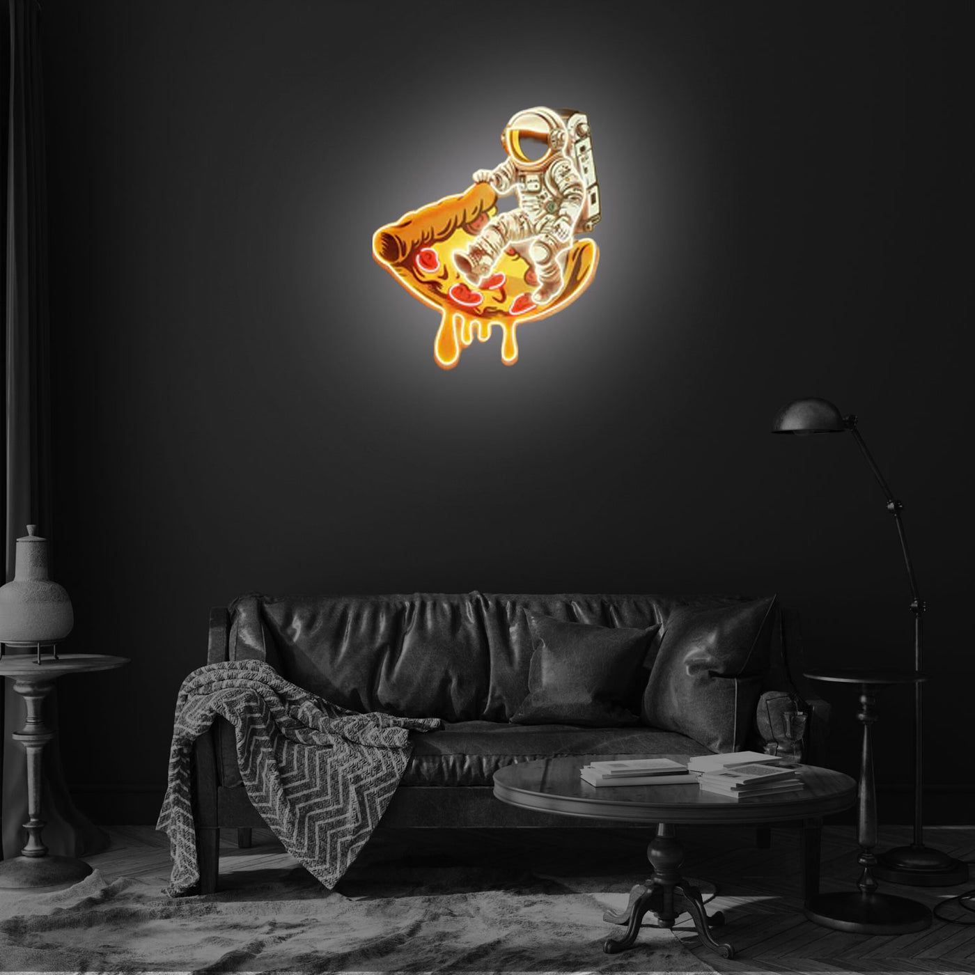 Astronaut On Pizza Neon Sign