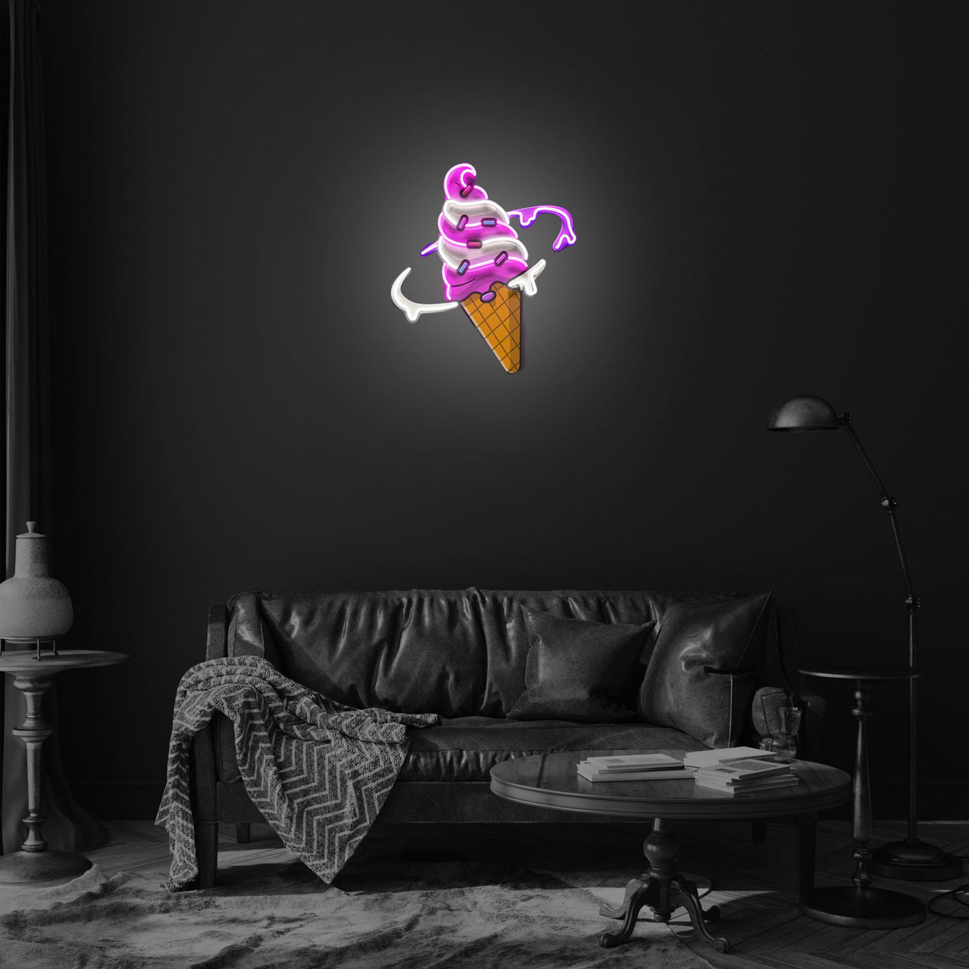 Ice Cream Planet Flat Cartoon Style Artwork Led Neon Sign