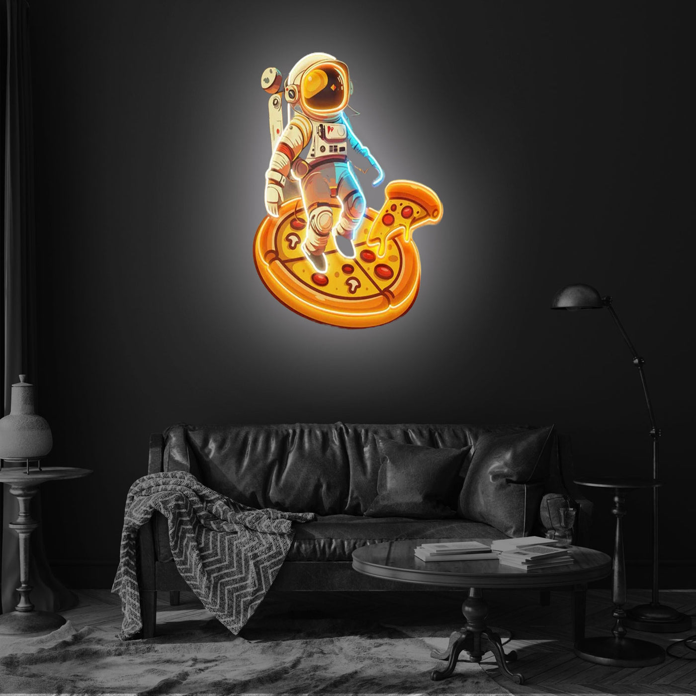 Astronaut On Pizza Neon Sign