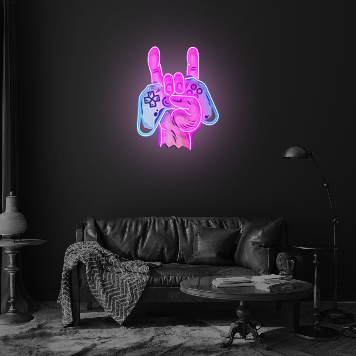 Hand holding playstation Neon