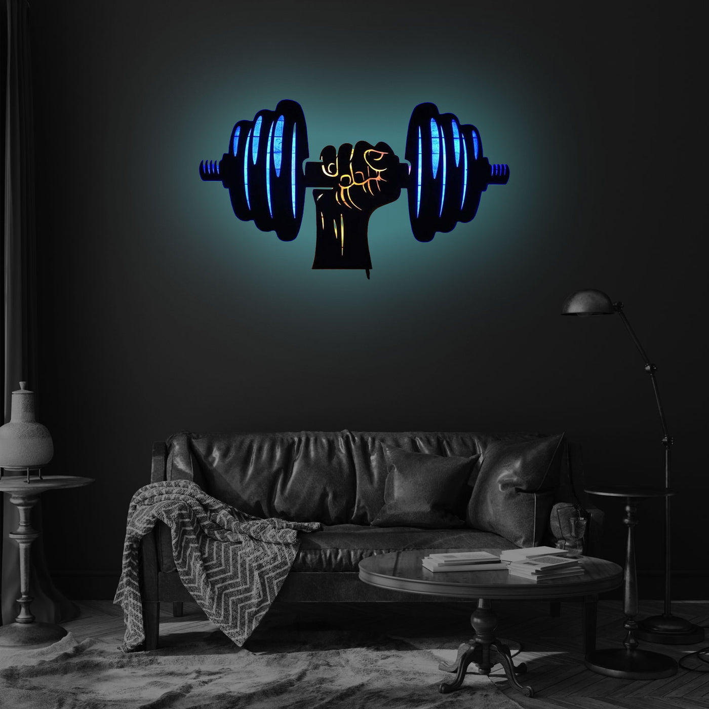 Stylish Dumbbell Wooden 3D LED Backlight Lamp Wall Art
