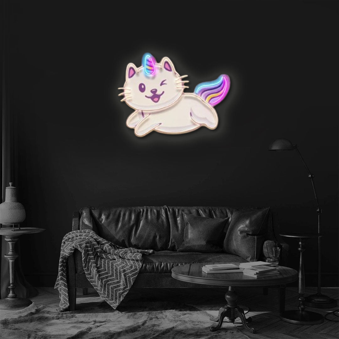 Cat Unicorn Flying LED Neon Sign Light Pop Art