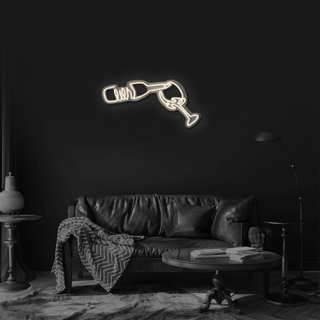Wine Bottle And Wine Glass Neon Sign