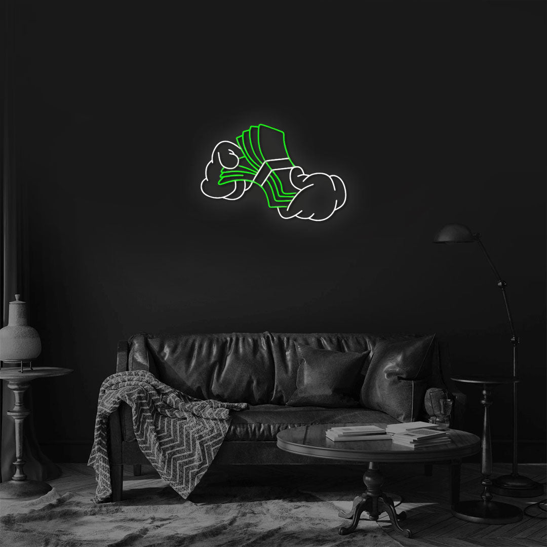 Hand Holding Money Neon Sign