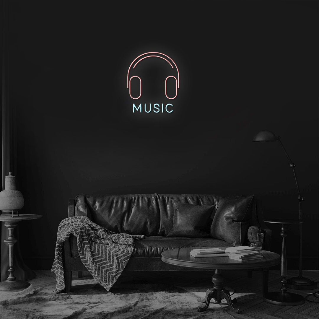 Headphones led neon sign, Headphone LED neon light, Music headphones neon light up,