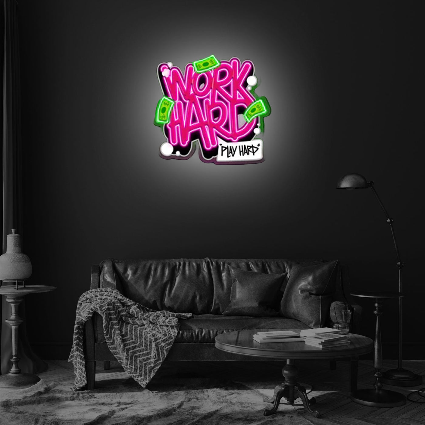 Work Hard Play Hard Neon Sign x Acrylic Artwork